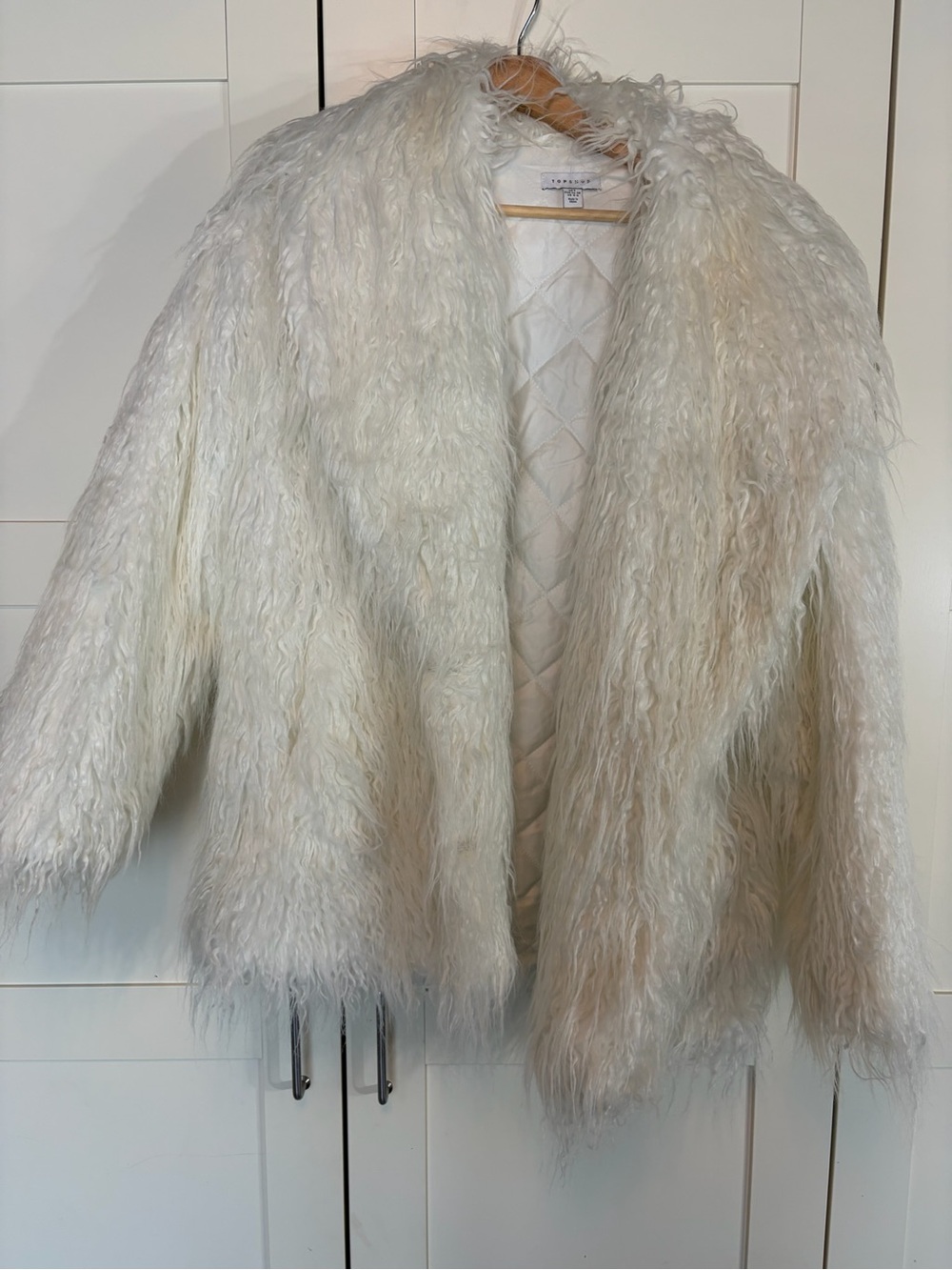 Topshop Cream Faux Fur Teddy Coat - Shaggy Open Front Jacket W